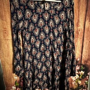 Elegant Paisley Print Dress - Navy